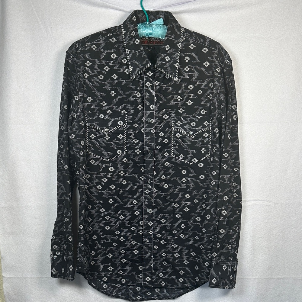 Rock & Roll Cowboy Men’s M Black Aztec Pearl Snap Western Shirt